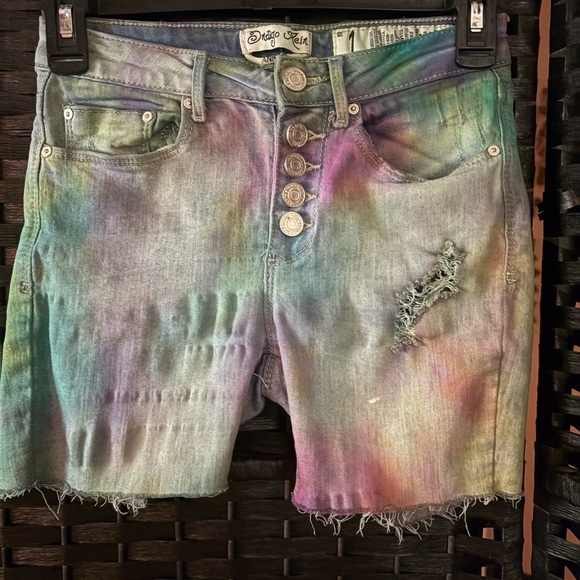 🤑 Blue and Purple Jean Shorts Distressed Tie-Dye - Picture 1 of 3